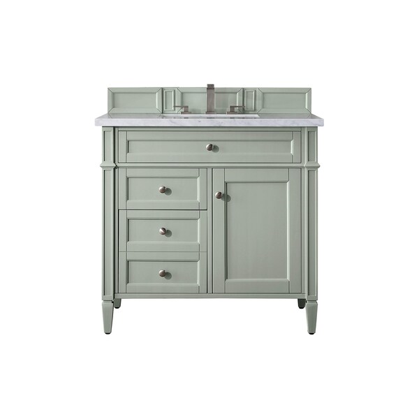 James Martin Vanities Brittany 36in Single Vanity, Sage Green w/ 3 CM Carrara Marble Top 650-V36-SGR-3CAR - main